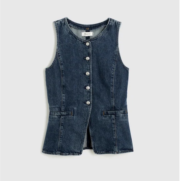 Madewell NWT Denim Crewneck Cutaway Vest in Greendale Wash - Picture 6 of 12